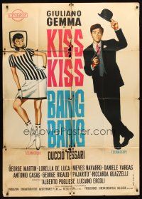1s349 KISS KISS...BANG BANG Italian 1p '66 cool Sandro Symeoni artwork of spy Giuliano Gemma!