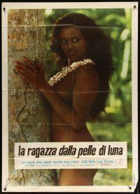 1s378 MOON SKIN Italian 1p '72 c/u of sexy naked tropical native woman by tree!