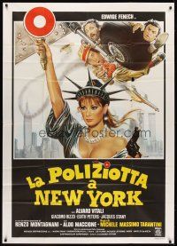 1s397 POLICE WOMAN IN NEW YORK Italian 1p '81 art of sexy Edwige Fenech as Lady Liberty by Sciotti