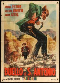 1s417 SAN ANTONIO Italian 1p R62 cool completely different art of Errol Flynn shooting cowboy!