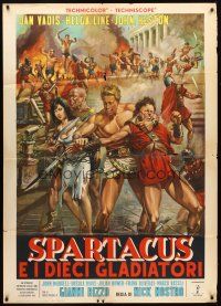 1s435 SPARTACUS & THE TEN GLADIATORS Italian 1p '64 art of Dan Vadis & his men attacking by Mos!