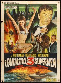 1s447 THREE FANTASTIC SUPERMEN Italian 1p '67 different montage art with sexy half-naked woman!