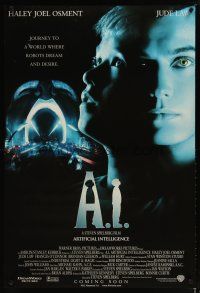 1t030 A.I. ARTIFICIAL INTELLIGENCE advance DS 1sh '01 Steven Spielberg, Haley Joel Osment, Jude Law