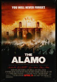 1t039 ALAMO advance DS 1sh '04 Billy Bob Thornton as Davy Crockett, Dennis Quaid, Texas history!