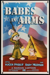 1t063 BABES IN ARMS Kilian 1sh '88 Roger Rabbit & Baby Herman in Army uniform with rifles!