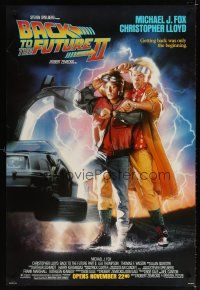 1t067 BACK TO THE FUTURE II advance DS 1sh '89 art of Michael J. Fox & Christopher Lloyd by Drew!