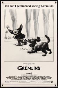 1t281 GREMLINS 1sh '84 Joe Dante comedy, cute art of Gizmo on beach w/dog, ultra-rare!