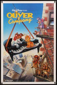 1t531 OLIVER & COMPANY 1sh '88 great image of Walt Disney cats & dogs in New York City!