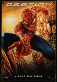 1t693 SPIDER-MAN 2 teaser DS 1sh '04 cool image of Tobey Maguire as superhero, destiny!