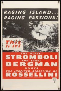 1t721 STROMBOLI military 1sh R60s Ingrid Bergman, directed by Roberto Rossellini, cool volcano art!