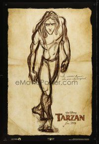 1t734 TARZAN advance DS 1sh '99 Walt Disney, from Edgar Rice Burroughs, cool sketch art!