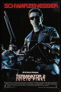 1t740 TERMINATOR 2 Spanish/U.S. 1sh '91 James Cameron, Arnold Schwarzenegger on motorcycle w/shotgun!
