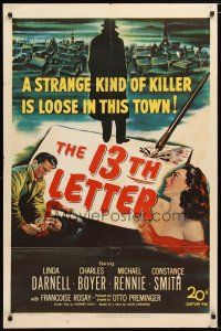 1w008 13th LETTER 1sh '51 Otto Preminger, Linda Darnell, a strange kind of killer is loose!