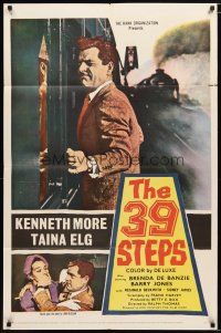1w014 39 STEPS 1sh '60 Kenneth More, Taina Elg, English crime thriller, cool art!
