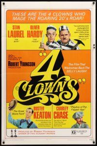 1w015 4 CLOWNS 1sh '70 Stan Laurel & Oliver Hardy, Buster Keaton, Charley Chase