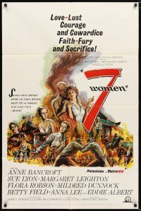 1w019 7 WOMEN 1sh '66 directed by John Ford, Anne Bancroft, Sue Lyon, art of top stars!