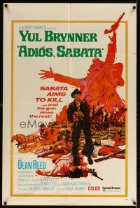 1w030 ADIOS SABATA int'l 1sh '71 Yul Brynner aims to kill, and his gun does the rest, cool art!