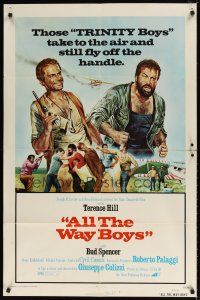 1w042 ALL THE WAY BOYS 1sh '73 cool artwork of Terence Hill & Bud Spencer, the Trinity boys!