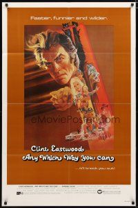 1w055 ANY WHICH WAY YOU CAN 1sh '80 cool artwork of Clint Eastwood by Bob Peak!