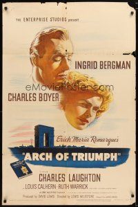 1w059 ARCH OF TRIUMPH 1sh '47 Ingrid Bergman, Charles Boyer, from novel by Erich Maria Remarque!