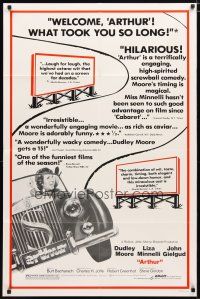 1w060 ARTHUR reviews 1sh '81 artwork of drunken Dudley Moore driving car!