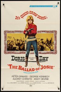 1w077 BALLAD OF JOSIE 1sh '68 cool full-length art of quick-draw Doris Day pointing shotgun!