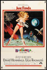 1w082 BARBARELLA 1sh '68 sexiest sci-fi art of Jane Fonda by Robert McGinnis, Roger Vadim