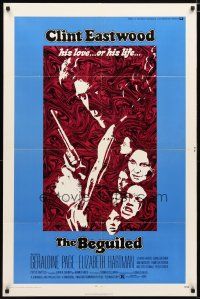 1w098 BEGUILED 1sh '71 cool psychedelic art of Clint Eastwood & Geraldine Page, Don Siegel