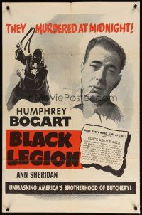 1w120 BLACK LEGION 1sh R56 Humphrey Bogart, creepy art of klansman w/whip!