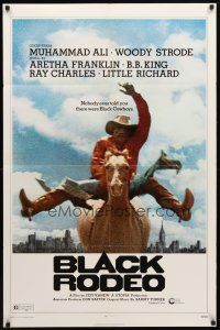 1w122 BLACK RODEO 1sh '72 Muhammad Ali, Woody Strode, black cowboy on horse in city image!