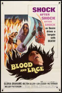 1w133 BLOOD & LACE 1sh '71 AIP, gruesome horror image of wacky cultist w/bloody hammer!