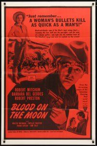 1w137 BLOOD ON THE MOON military 1sh R60s cowboy Robert Mitchum pointing gun & Barbara Bel Geddes!