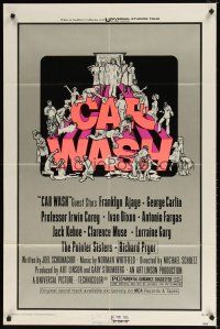1w188 CAR WASH 1sh '76 written by Joel Schumacher, cool Drew Struzan art of cast around title!