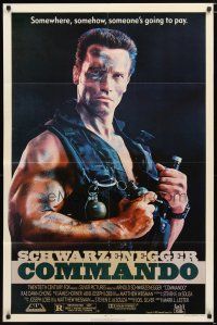 1w227 COMMANDO 1sh '85 Arnold Schwarzenegger is going to make someone pay!