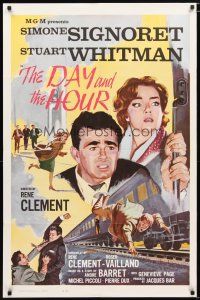 1w257 DAY & THE HOUR 1sh '63 Rene Clement directed, art of Simone Signoret & Stuart Whitman!