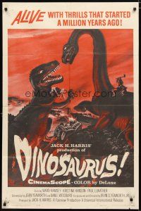 1w277 DINOSAURUS 1sh '60 great art of battling prehistoric T-rex & brontosaurus monsters!