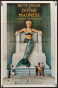 1w281 DIVINE MADNESS style B 1sh '80 great image of mermaid Bette Midler as Lincoln Memorial!