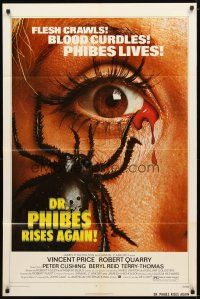 1w291 DR. PHIBES RISES AGAIN 1sh '72 Vincent Price, classic close up of a spider in woman's eye!