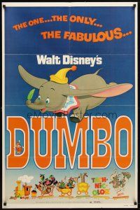 1w296 DUMBO 1sh R76 colorful art from Walt Disney circus elephant classic!
