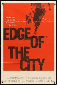 1w305 EDGE OF THE CITY 1sh '57 John Cassavetes, Sidney Poitier, cool art by Saul Bass!
