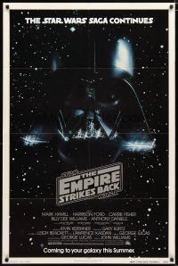 1w311 EMPIRE STRIKES BACK advance 1sh '80 cool c/u image of Darth Vader head in space!