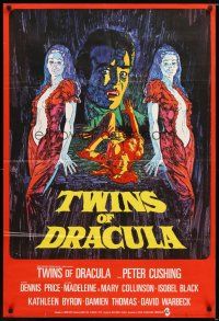 1w913 TWINS OF EVIL English 1sh '72 cool art of Madeleine & Mary Collinson, Dracula, Hammer!