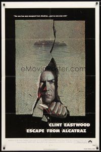 1w315 ESCAPE FROM ALCATRAZ 1sh '79 cool artwork of Clint Eastwood busting out by Lettick!