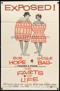 1w327 FACTS OF LIFE 1sh '61 Bob Hope & Lucille Ball wearing barrels!