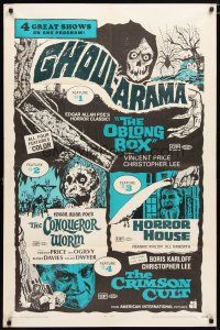 1w377 GHOUL-ARAMA 1sh '70 quad-bill of Oblong Box, Conqueror Worm, Horror House & Crimson Cult!