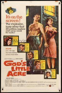 1w389 GOD'S LITTLE ACRE 1sh '58 barechested Aldo Ray & half-dressed sexy Tina Louise!