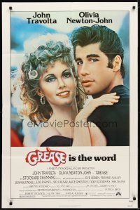 1w395 GREASE 1sh '78 close up of John Travolta & Olivia Newton-John in a most classic musical!