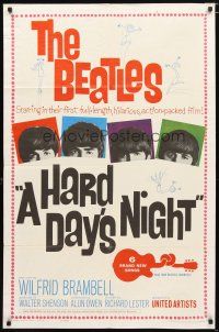 1w414 HARD DAY'S NIGHT 1sh '64 The Beatles in their first film, rock & roll classic!