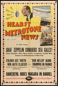 1w005 HEARST METROTONE NEWS 1sh '30 newsreel, Graf Zeppelin, daredevil rides Niagara in barrel!