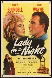 1w506 LADY FOR A NIGHT 1sh R50 close-up of John Wayne & Joan Blondell!